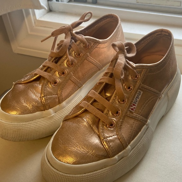 Rose Gold Platform Superga Sneakers - Picture 3 of 6